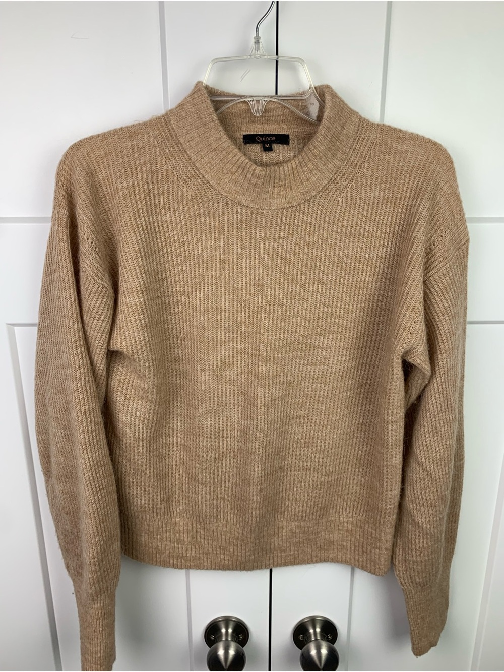 Quince Women’s M Camel Baby Alpaca Wool Rib-Knit Crew Neck Pullover Sweater